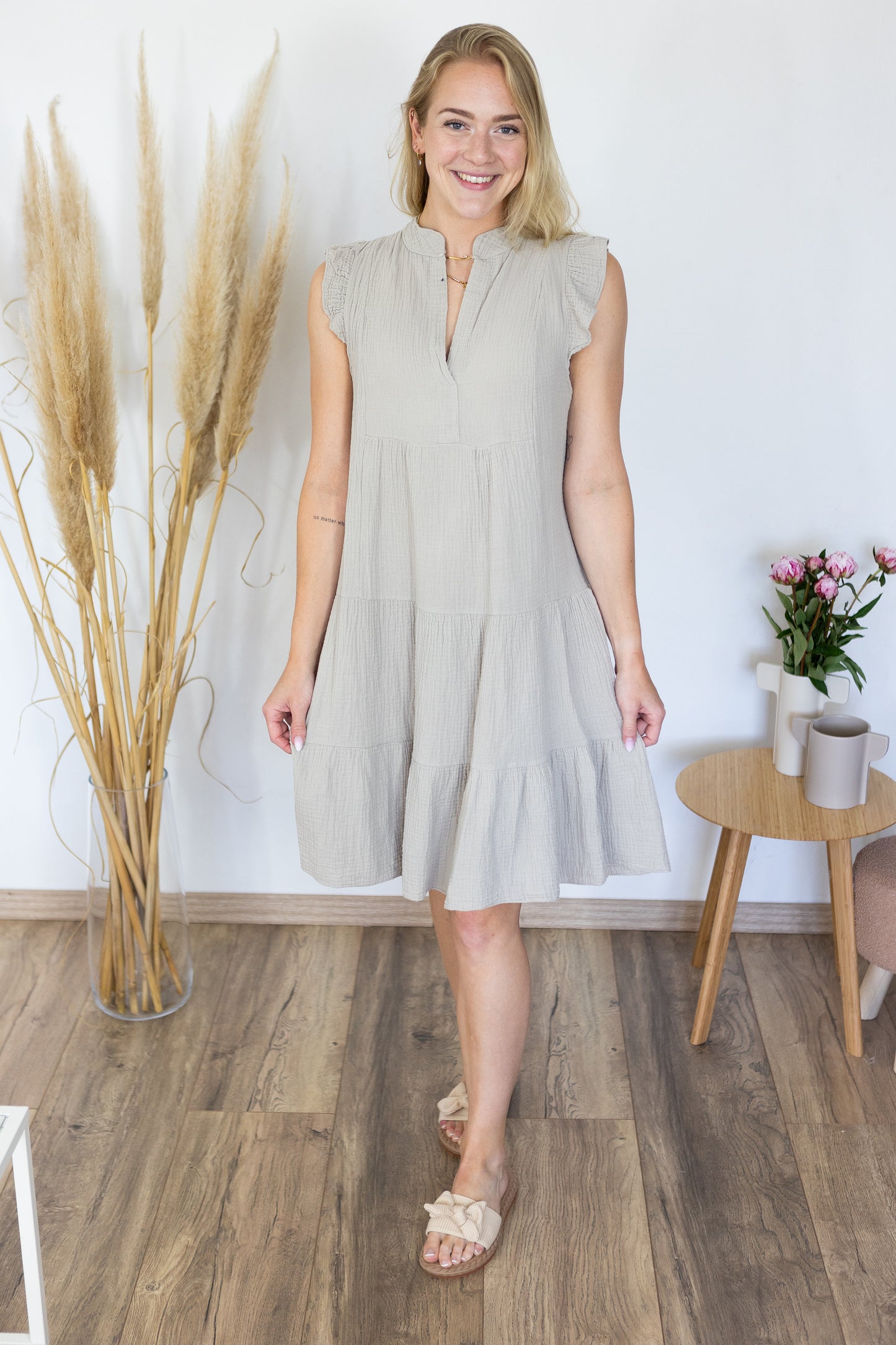 Musselinkleid "Vani" beige