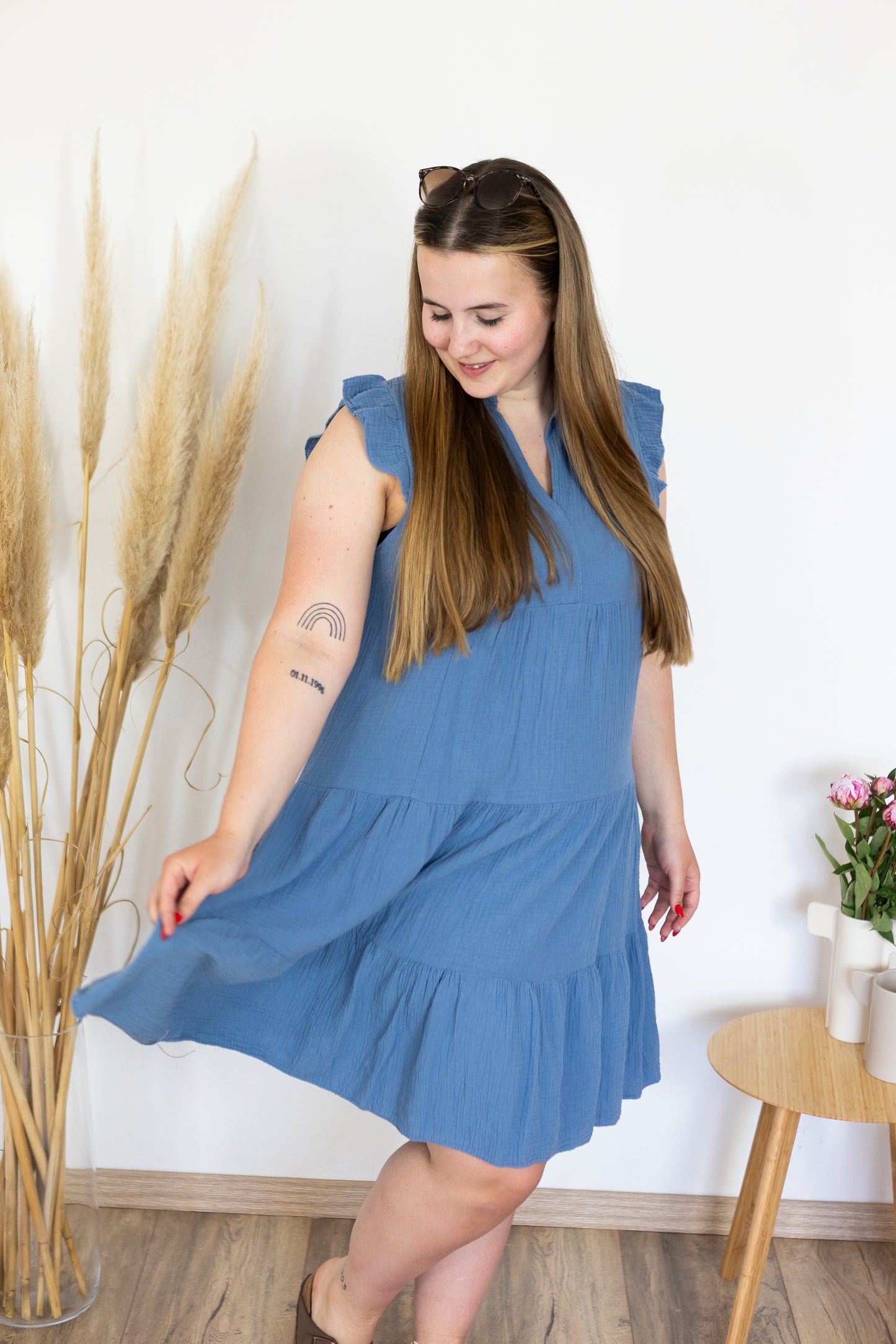 Musselinkleid "Vani" blau