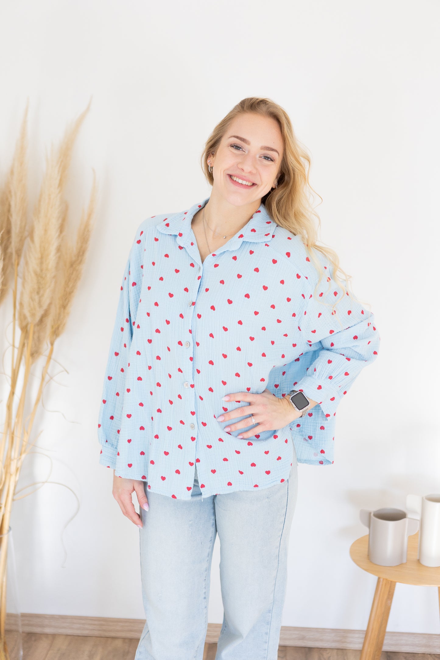 Musselinbluse oversized "Hearts"