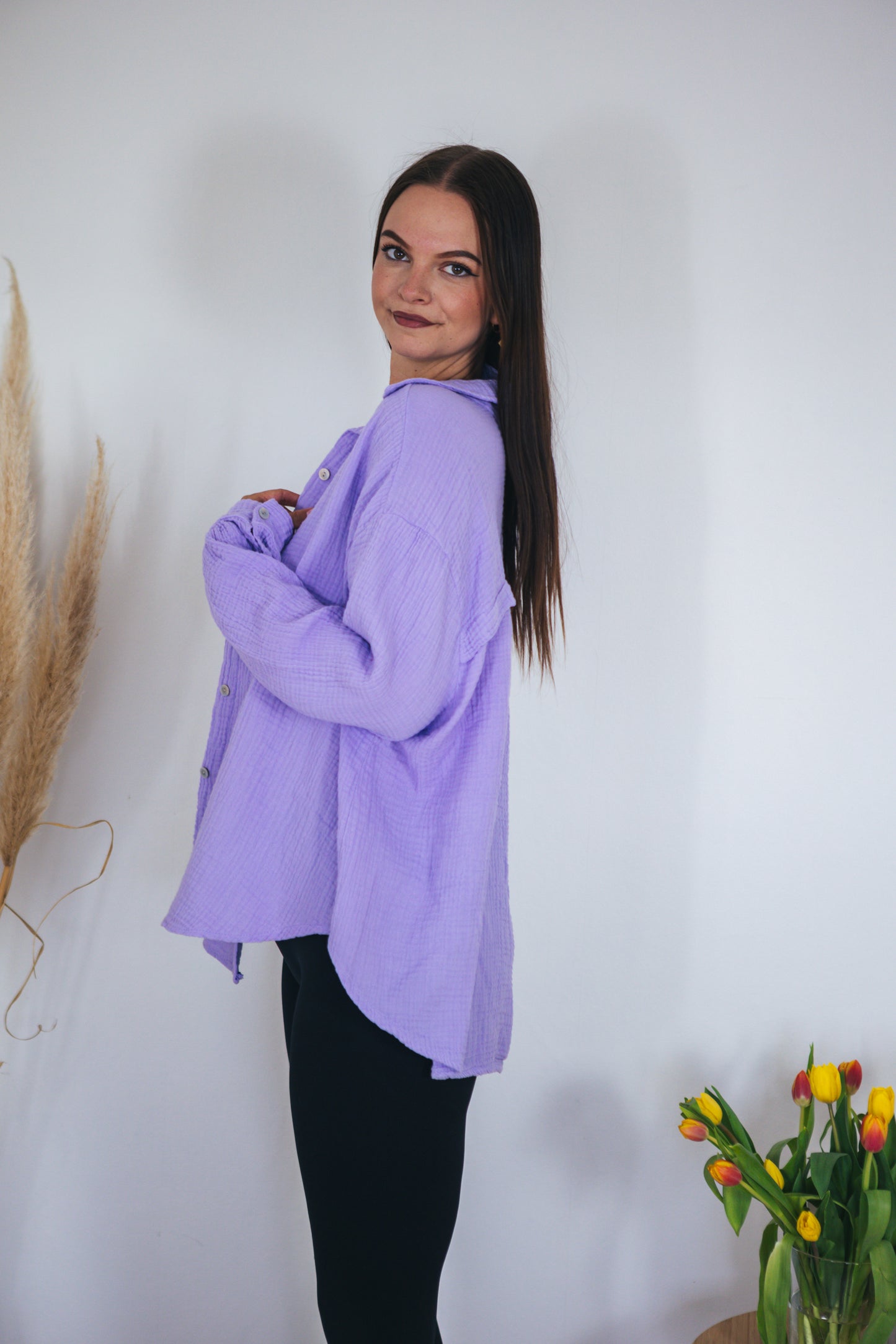 Musselinbluse oversized Flieder