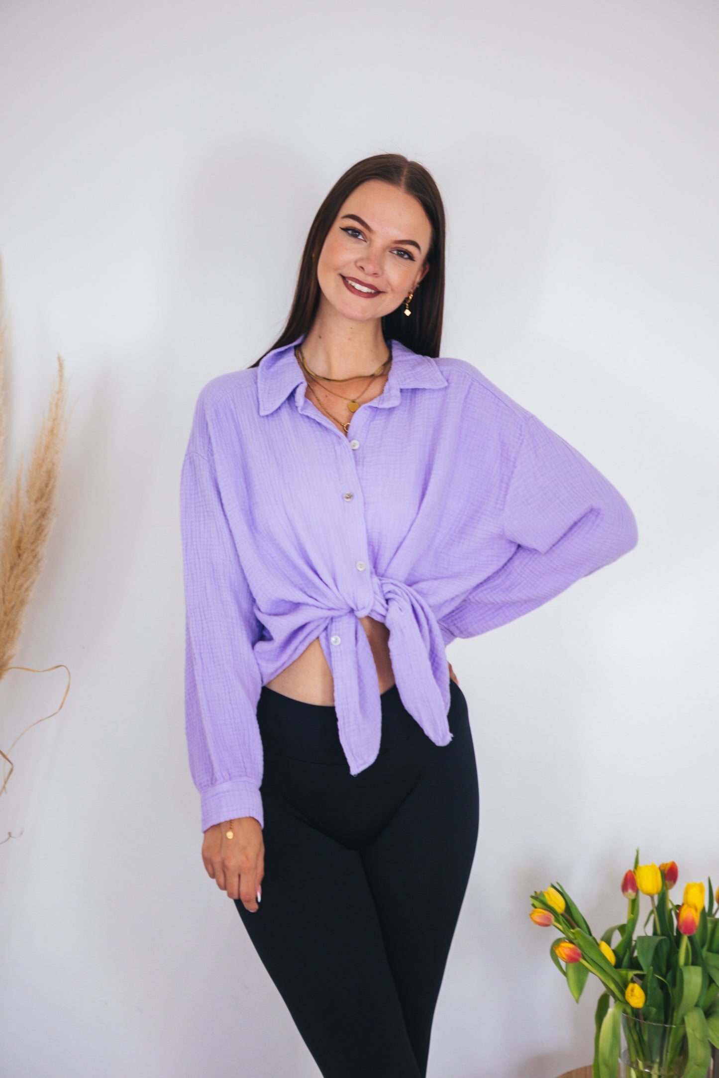 Musselinbluse oversized Flieder