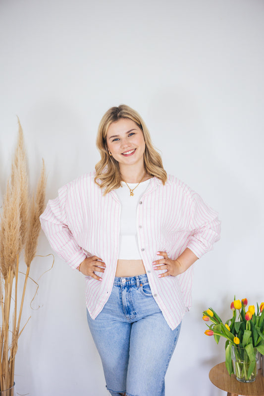 Musselinbluse oversized "Stripes" rosa