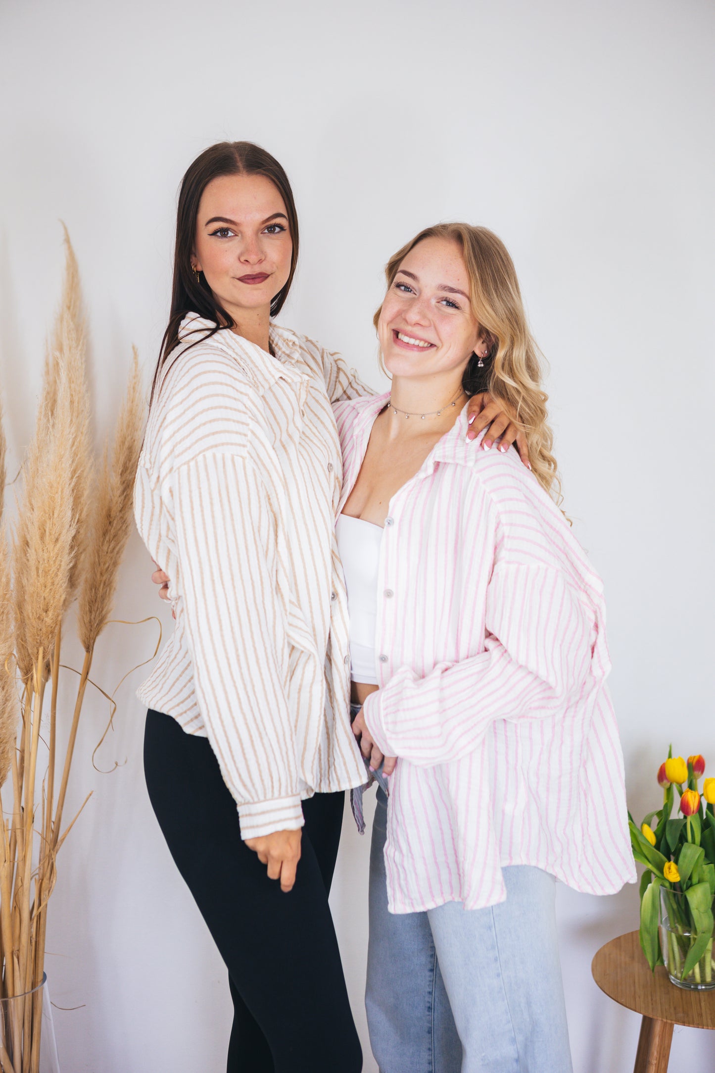 Musselinbluse oversized "Stripes" rosa