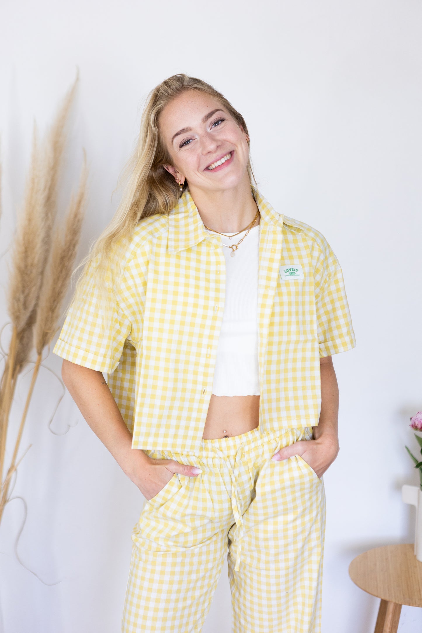 Kariertes cropped Hemd "Jojo" gelb