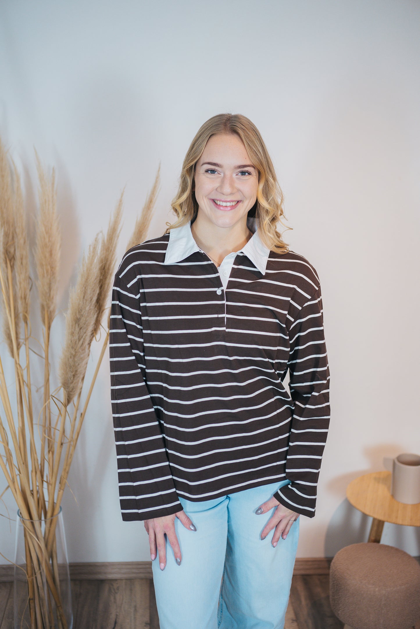 Langarmshirt mit Hemdkragen braun