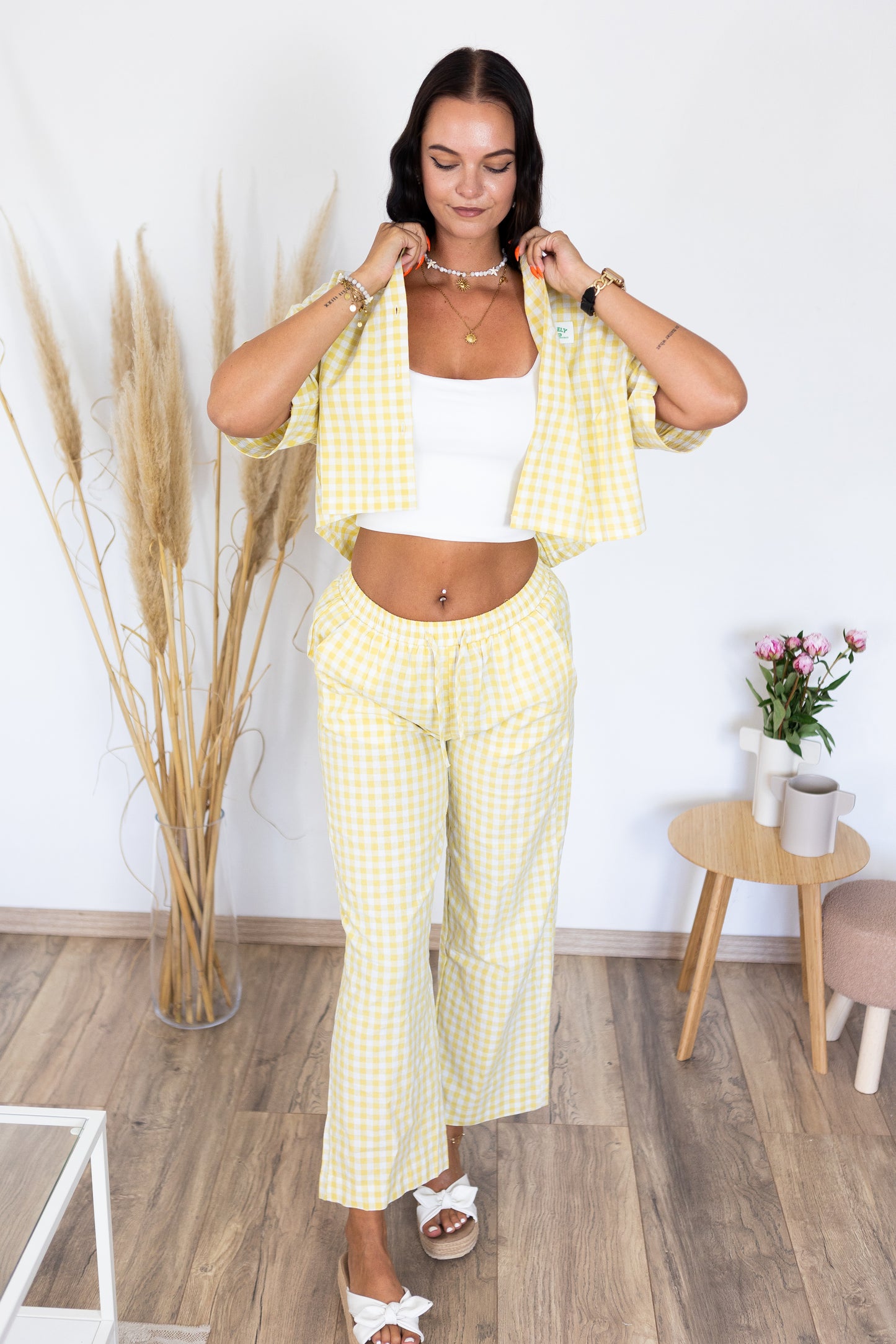 Kariertes cropped Hemd "Jojo" gelb