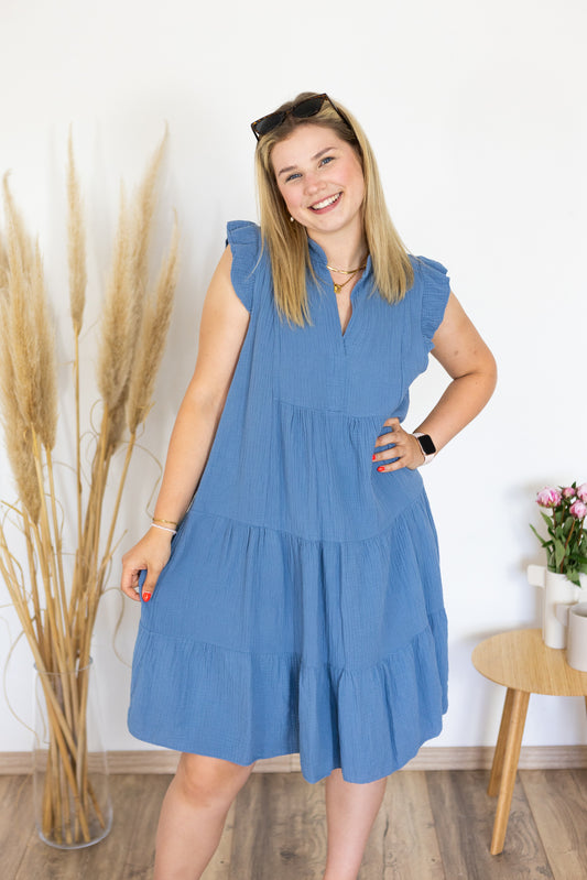 Musselinkleid "Vani" blau