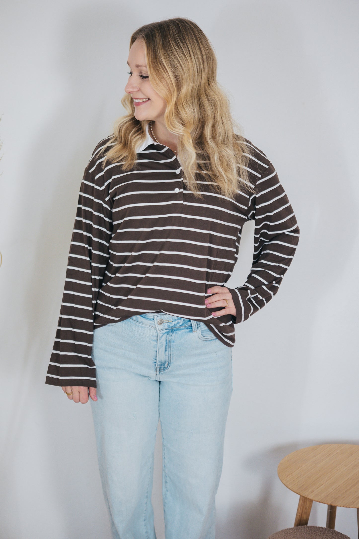 Langarmshirt mit Hemdkragen braun