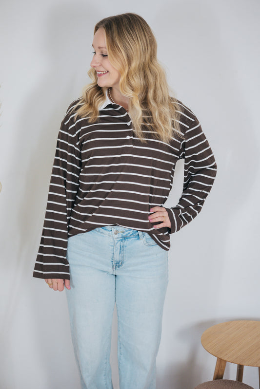 Langarmshirt mit Hemdkragen braun