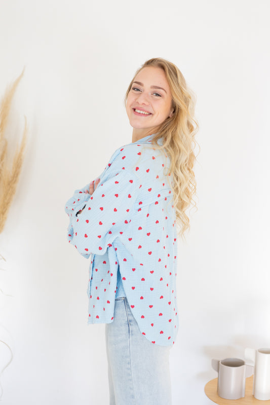 Musselinbluse oversized "Hearts"