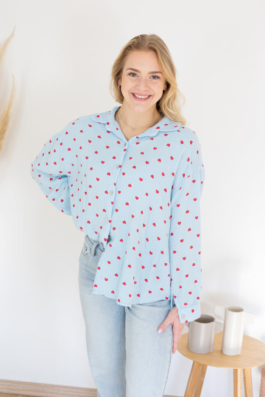 Musselinbluse oversized "Hearts"