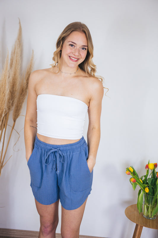 Musselinshorts "Lu" Jeansblau