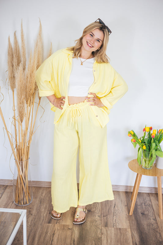 Musselinbluse oversized Softgelb