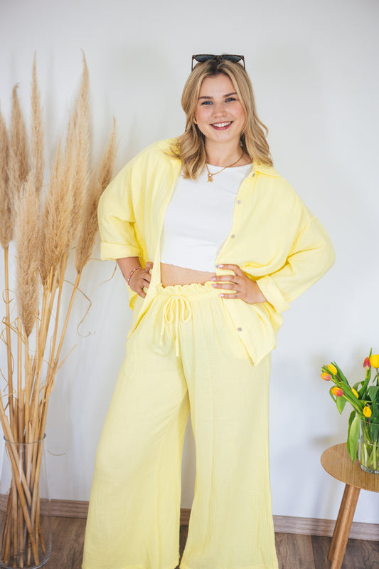 Musselinbluse oversized Softgelb