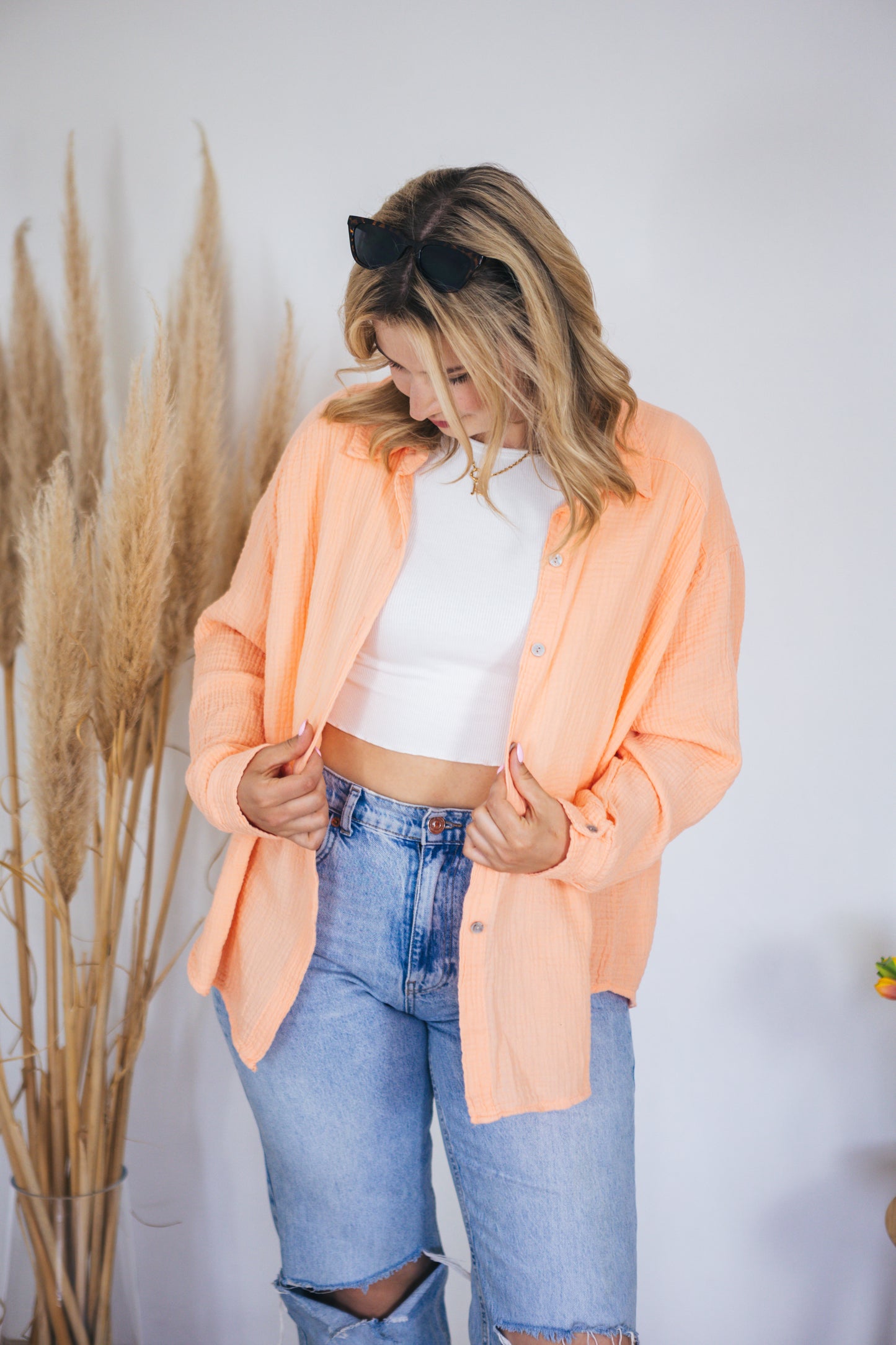 Musselinbluse oversized Neonorange