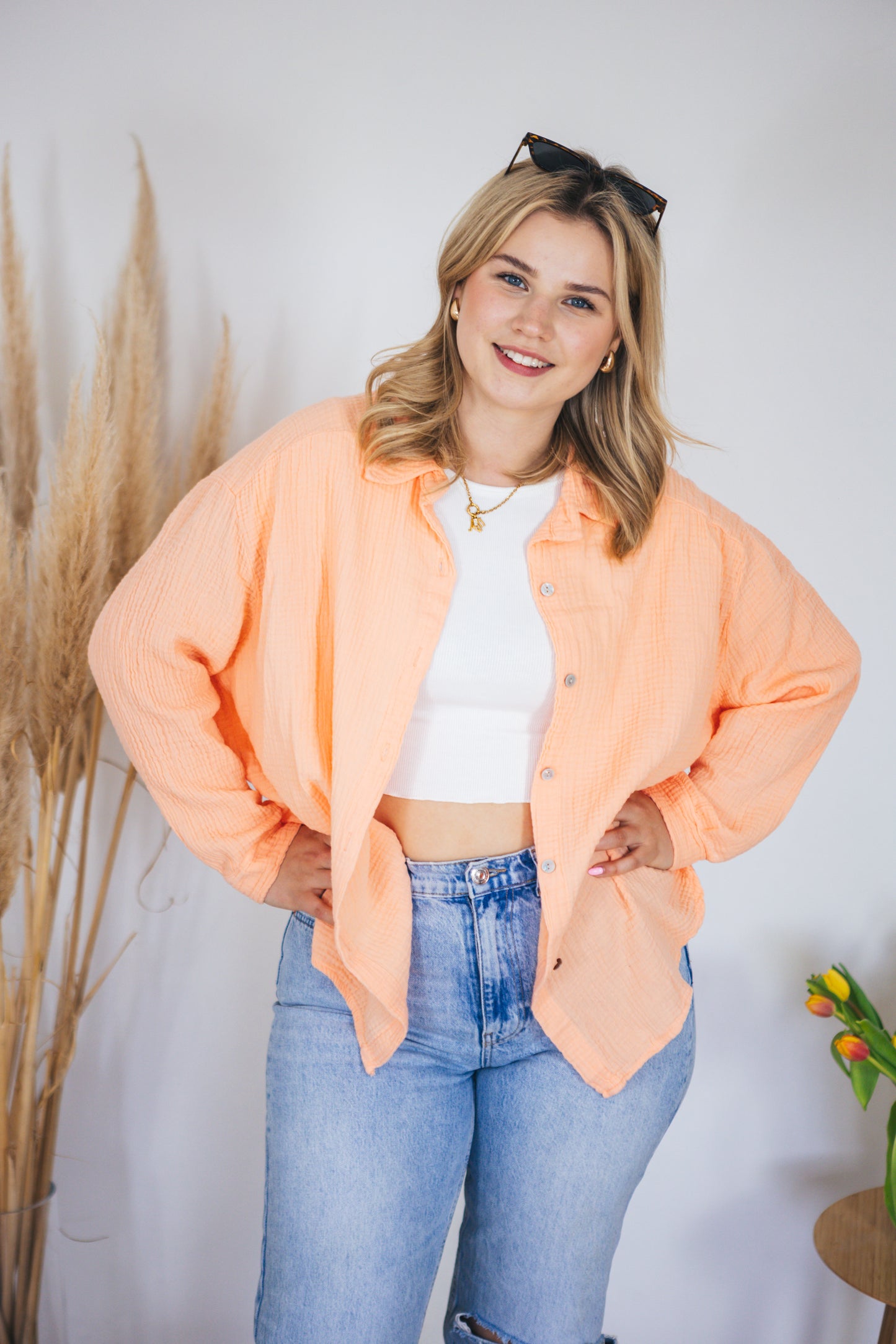 Musselinbluse oversized Neonorange
