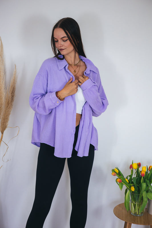 Musselinbluse oversized Flieder