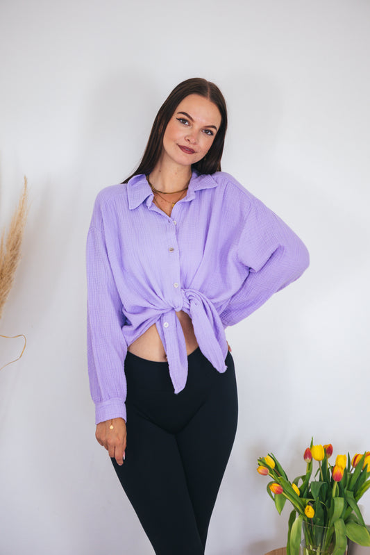 Musselinbluse oversized Flieder