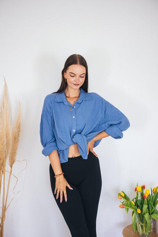 Musselinbluse oversized Jeansblau