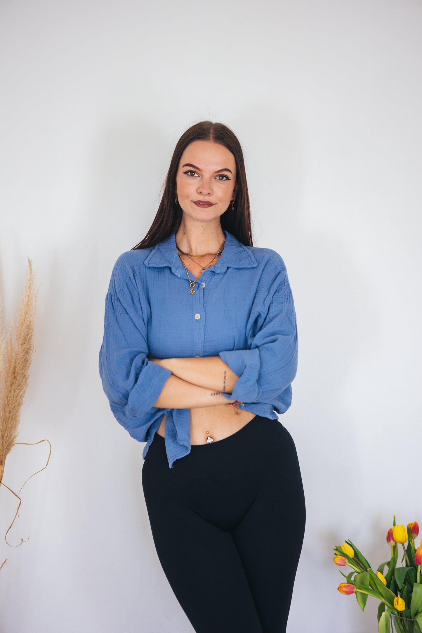 Musselinbluse oversized Jeansblau