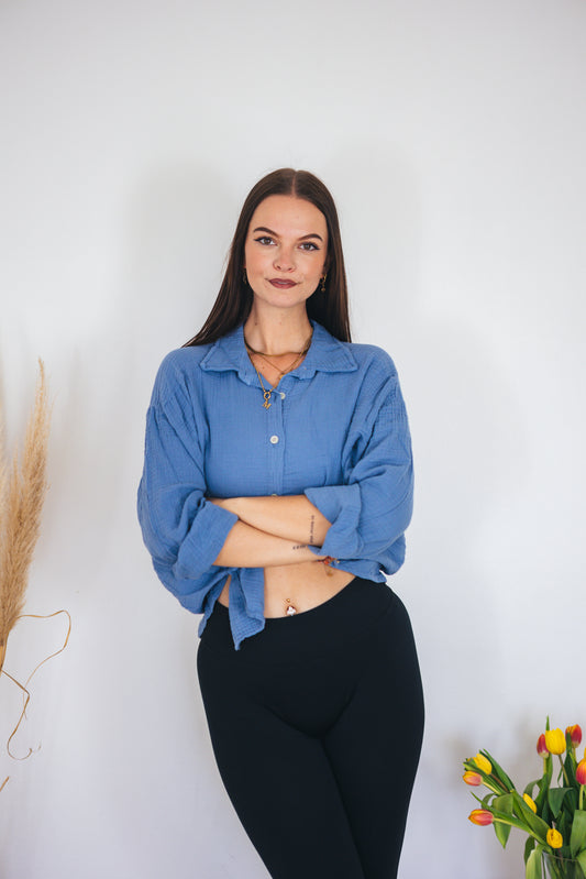 Musselinbluse oversized Jeansblau
