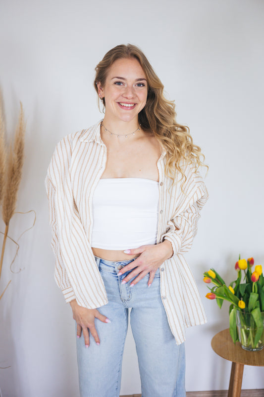 Musselinbluse oversized "Stripes" beige