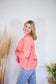 Musselinbluse oversized "Neon Stripes" koralle