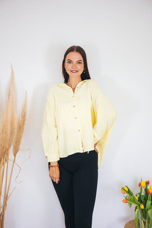 Musselinbluse oversized "Neon Stripes" gelb